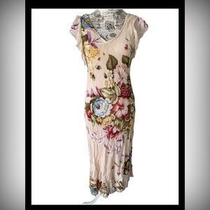 Vintage Y2K 90’s Paradise East Floral Midi Dress Beaded Whimsical Ethereal XL